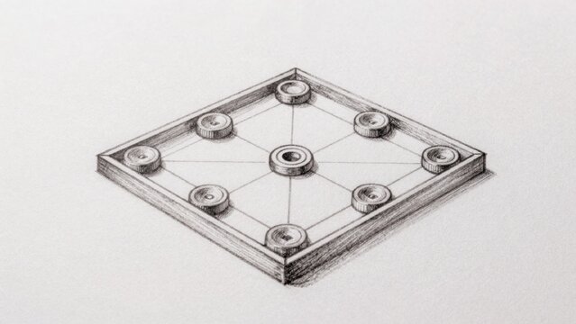 Pencil sketch square-shaped object grid-like structure appears made wood similar material smooth polished fini