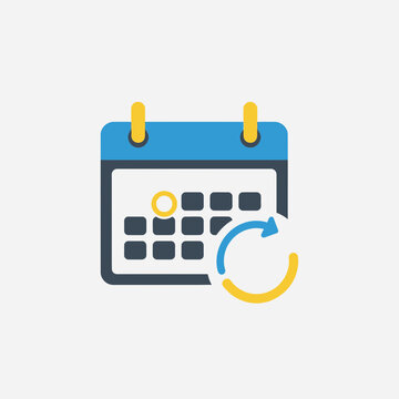 Calendar with a circular arrow indicating scheduling or rescheduling.