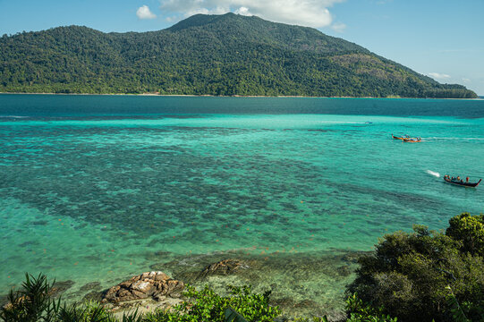 Aerial view of paradise beach in Thailand. Luxury summer vacation concept on Koh Lipe island, Andaman Sea.
