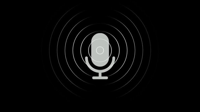 Voice recording symbol with sound waves motion graphic animation on black background