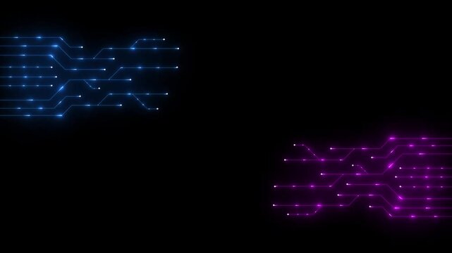 Set of printed circuit board. Abstract futuristic circuit board. Hi tech digital circuit board. Futuristic technology design elements. Vector illustration black background motion animation 4k video.