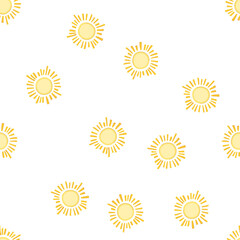 pattern yellow sun cartoon. shine sky, sunbeam abstract, star ray yellow sun sign. seamless symbol vector illustration © PikePicture