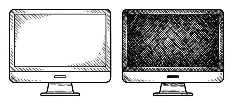 Hand-drawn of two computer monitors with blank and dark screens