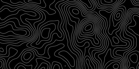 Minimalist abstract topographic contour lines, flowing organic curves, monochrome line art, clean seamless pattern, modern map-inspired design, black background. © Pixel Art Studio