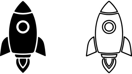Rocket Ship Launch Icons Solid And Outline Style © Al