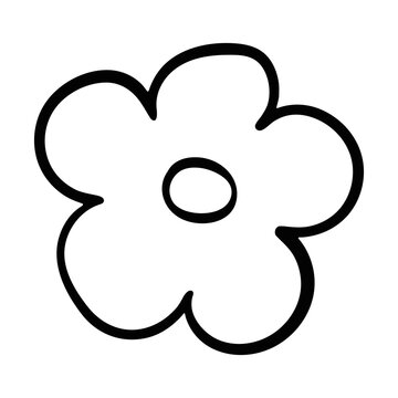 Minimalist linear drawing of a simple flower in doodle style.