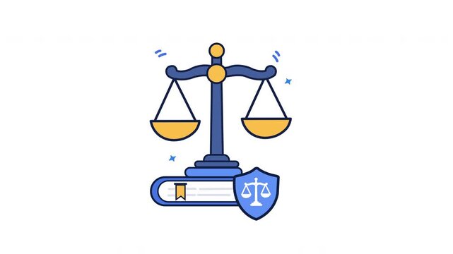 animation of justice scales and law book icon
