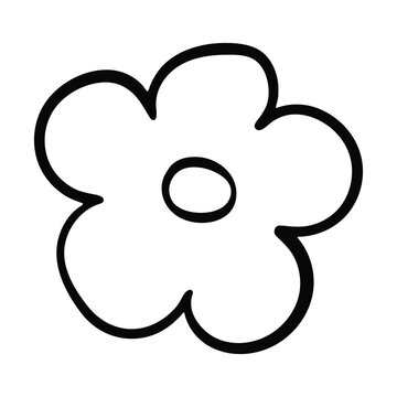 Minimalist linear drawing of a simple flower in doodle style.