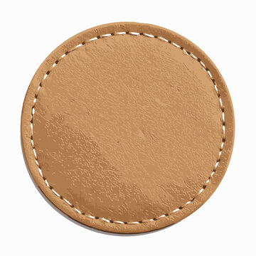 Blank round tan leather patch with stitched border.