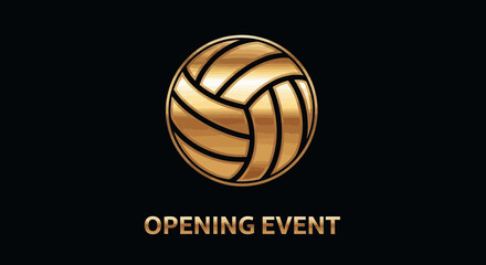 Fototapeta premium Elegant Golden Volleyball Illustration Depicting a Grand Opening Event on a Black Backdrop
