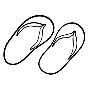 Linear drawing of a pair of beach flip-flops in doodle style.