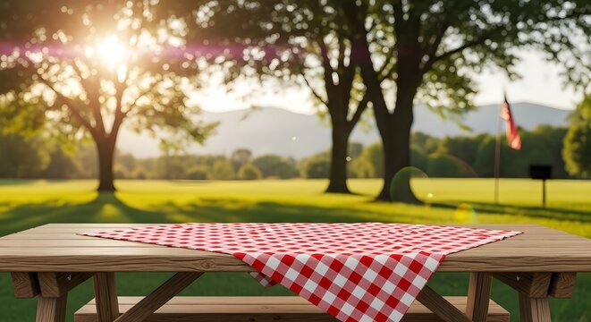 Happy 4th of july independence day picnic scene with american flag background