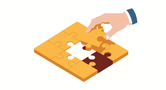 Person completing a yellow puzzle with the final piece