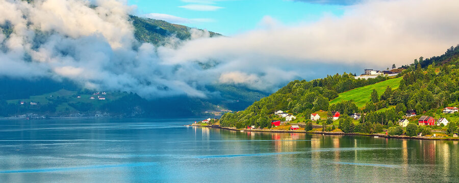 Norway fjord village landscape