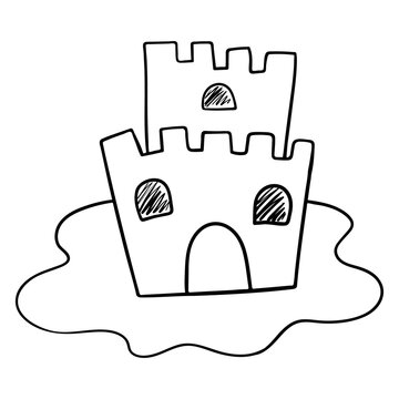 Linear drawing of a sand castle in doodle style.