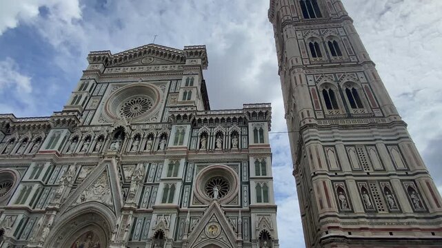 Detail of Cathedral of Santa Maria del Fiore and Giotto bell tower, Florence, Tuscany, Italy