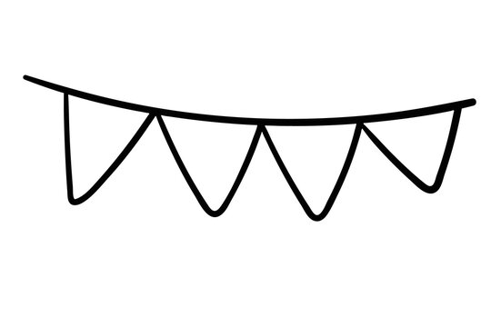 Linear drawing of a festive bunting garland with flags in doodle style.