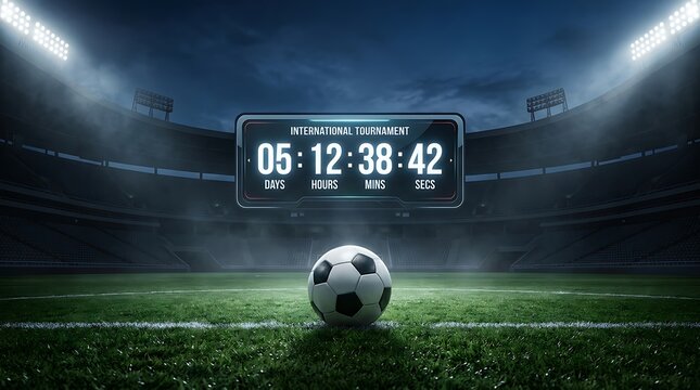 International Football Tournament Countdown in Stadium at Night