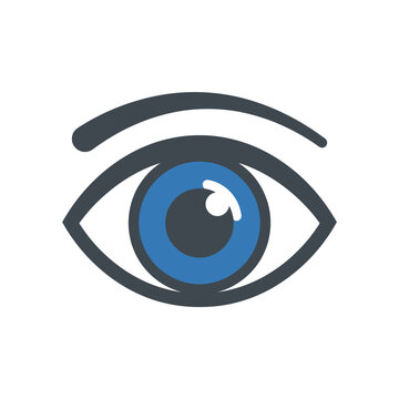 Stylized blue human eye icon with eyebrow detail.