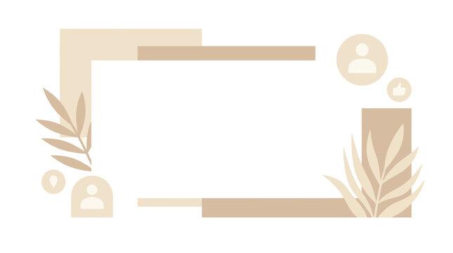 Minimalist abstract frame with botanical elements and social media icons for social media posts and presentations