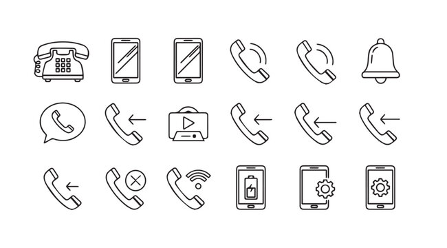 Collection of communication icons with vintage telephone and modern smartphone symbols