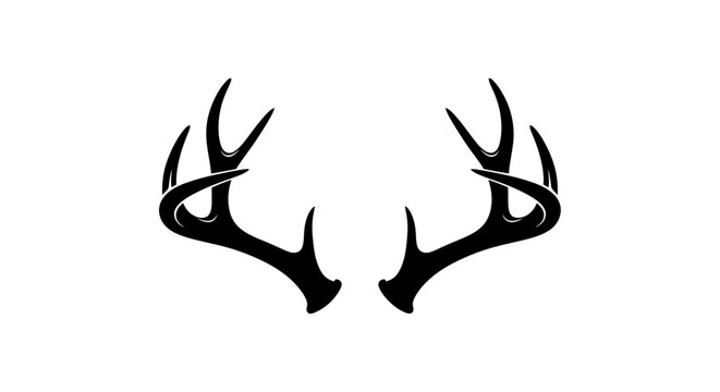 Rustic deer antlers vector illustration, black silhouette of elk horns, hunting trophy icon isolated on white background