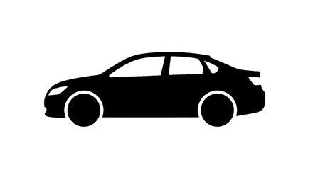Fototapeta premium Minimal black silhouette icon, simple flat vector, bold black shape, no, no shading black silhouette of a modern sedan car side view on a, flat icon style