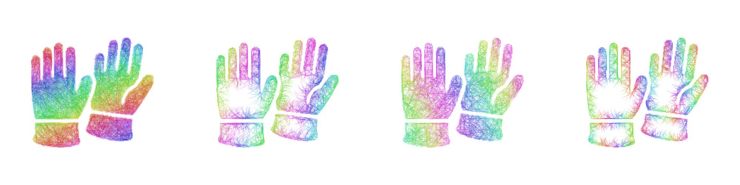 Rainbow sketch work gloves icon design set