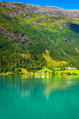 Obraz premium Norway fjord village landscape