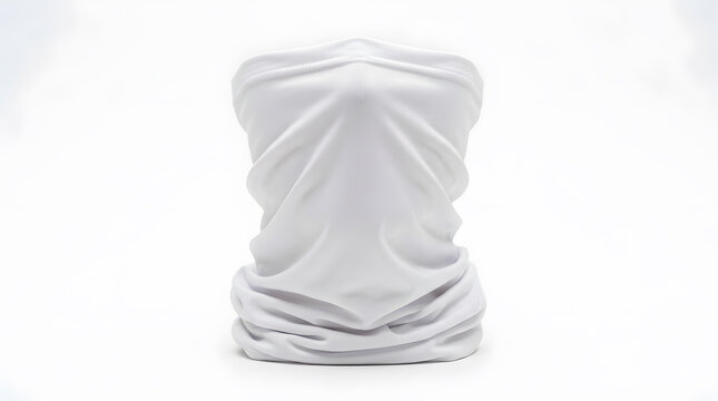 White seamless neck gaiter or face mask isolated on a white background, versatile fabric accessory for outdoor sports, cycling, and sun protection