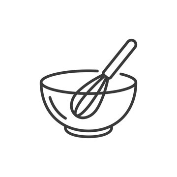 Whisk and mixing bowl kitchen utensil icon vector.