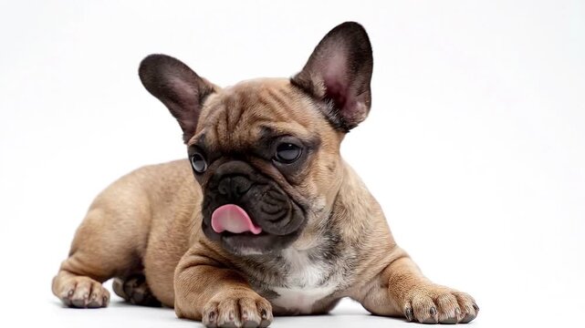 Cute French bulldog puppy tilting head