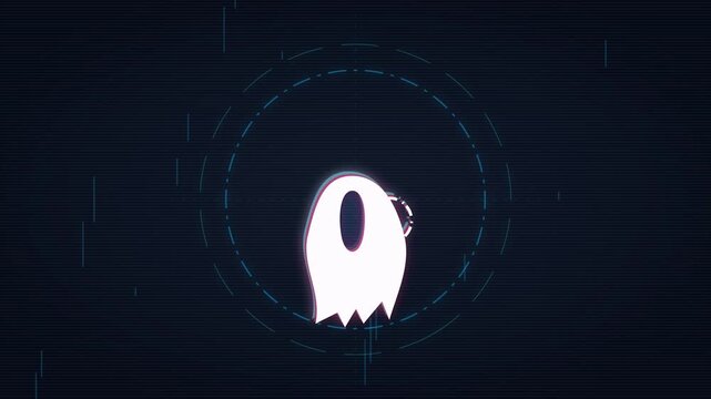 Floating digital ghost entity glitch pixel art style interface asset