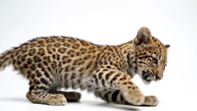 Cute leopard cub rolling on back