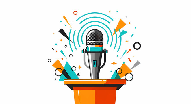 Abstract microphone broadcast concept illustration