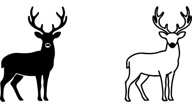 Male Deer Silhouette and Line Art Icon Set