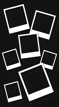 A captivating display of scattered instant photo frames, each a blank canvas poised to hold precious memories, evoking a sense of nostalgia and personal storytelling for creative projects