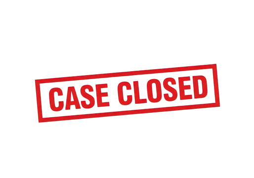 Red rubber stamp with the text case closed in bold capital letters, a classic office tool for legal, detective, or administrative finality isolated on a transparent background