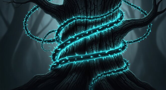 Mystical Tree Wrapped in Glowing Blue Light