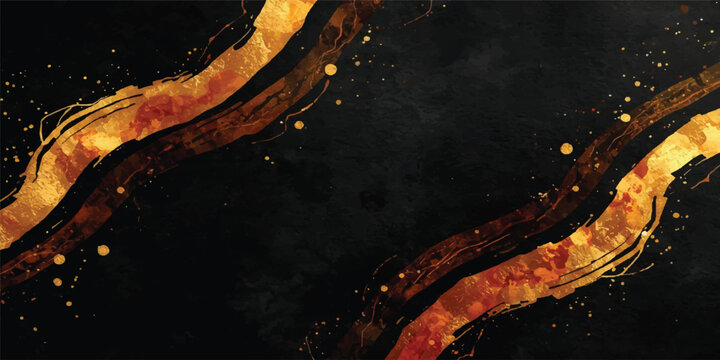 An abstract background of hot lava flow and red-hot fire burning in the water with glowing orange flames, smoke, and an inferno of light from a dangerous explosion