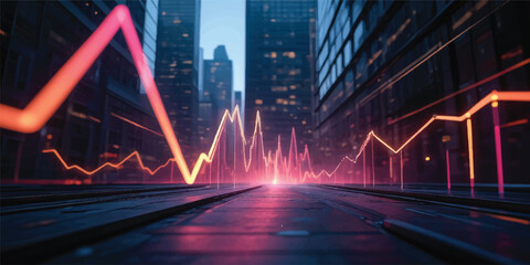 Vibrant evening traffic blurs past illuminated city buildings and a glowing red bridge, capturing the motion and energy of urban transport on a fast-paced downtown highway © JAHURA