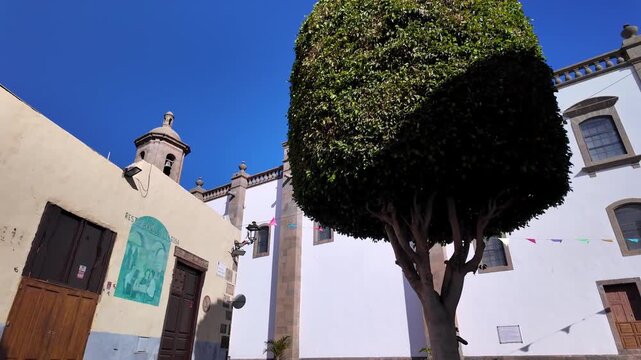 Parroquia San Sebastian Church Facade and Bell Tower POV Walk in Aguimes Gran Canaria