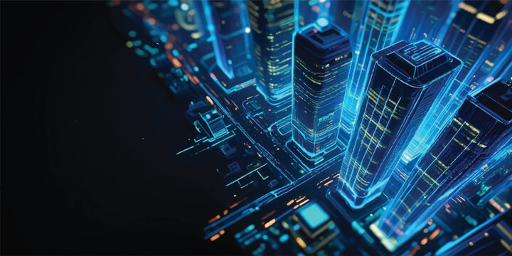 An abstract technology and blue digital background featuring a network of fiber optic cables, data electronic circuits, and computer chips on a motherboard for business communication and tech design