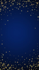 Obraz premium Christmas spirit. Scattered falling stars. Festive christmas confetty overlay template. Festive stars vector illustration on dark blue background.