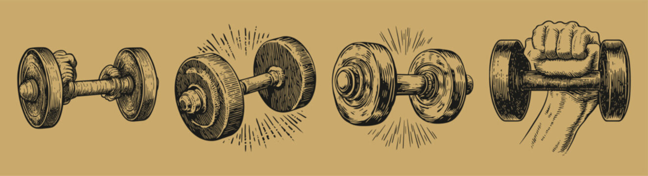Vintage Sketch of Dumbbells and Weight Lifting Equipment Designs