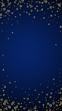 Christmas spirit. Scattered falling stars. Festive christmas confetty overlay template. Festive stars vector illustration on dark blue background.