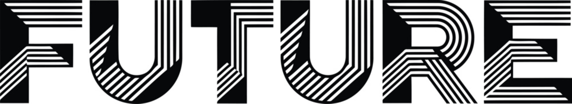 Future word typography design with black and white parallel line pattern style