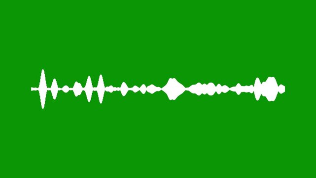 Futuristic white audio pulse waveform animation, white sound wave frequency on green screen,  abstract music equalizer motion graphics, seamless studio recording display, 4k video.