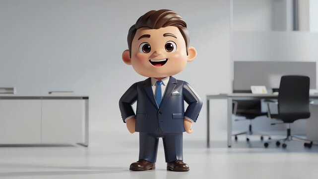Friendly 3D Businessman Waving in Modern Office - Generative AI