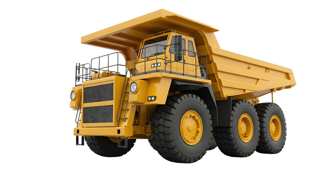 Heavy duty industrial yellow mining dump truck as isolated element